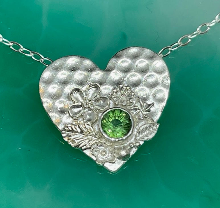 Heart Bouquet Pendant : Green Zircon
