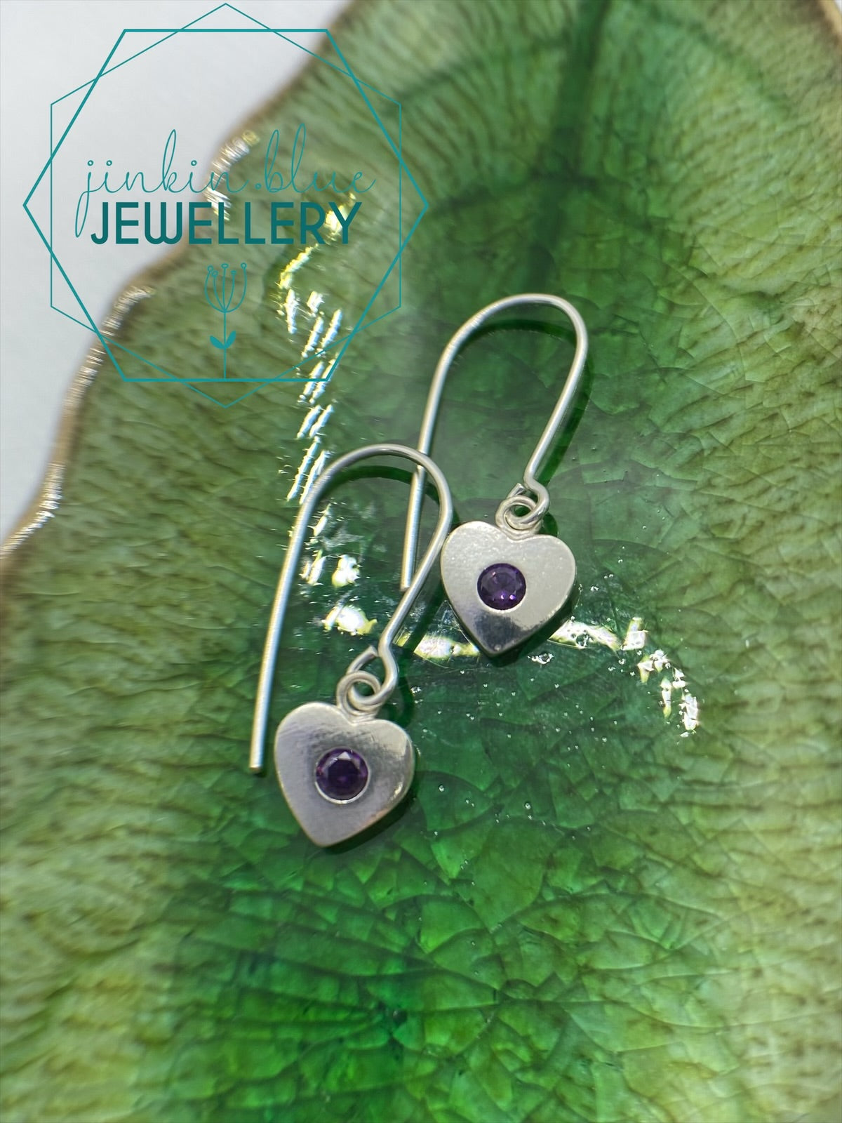 Heart Drop Earrings - Purple CZ