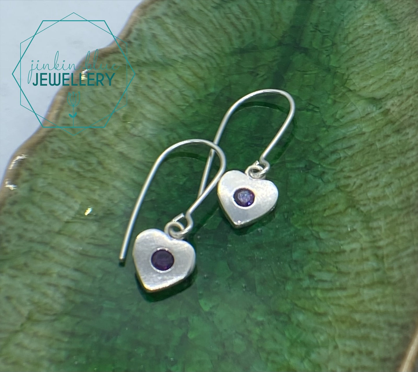 Heart Drop Earrings - Purple CZ