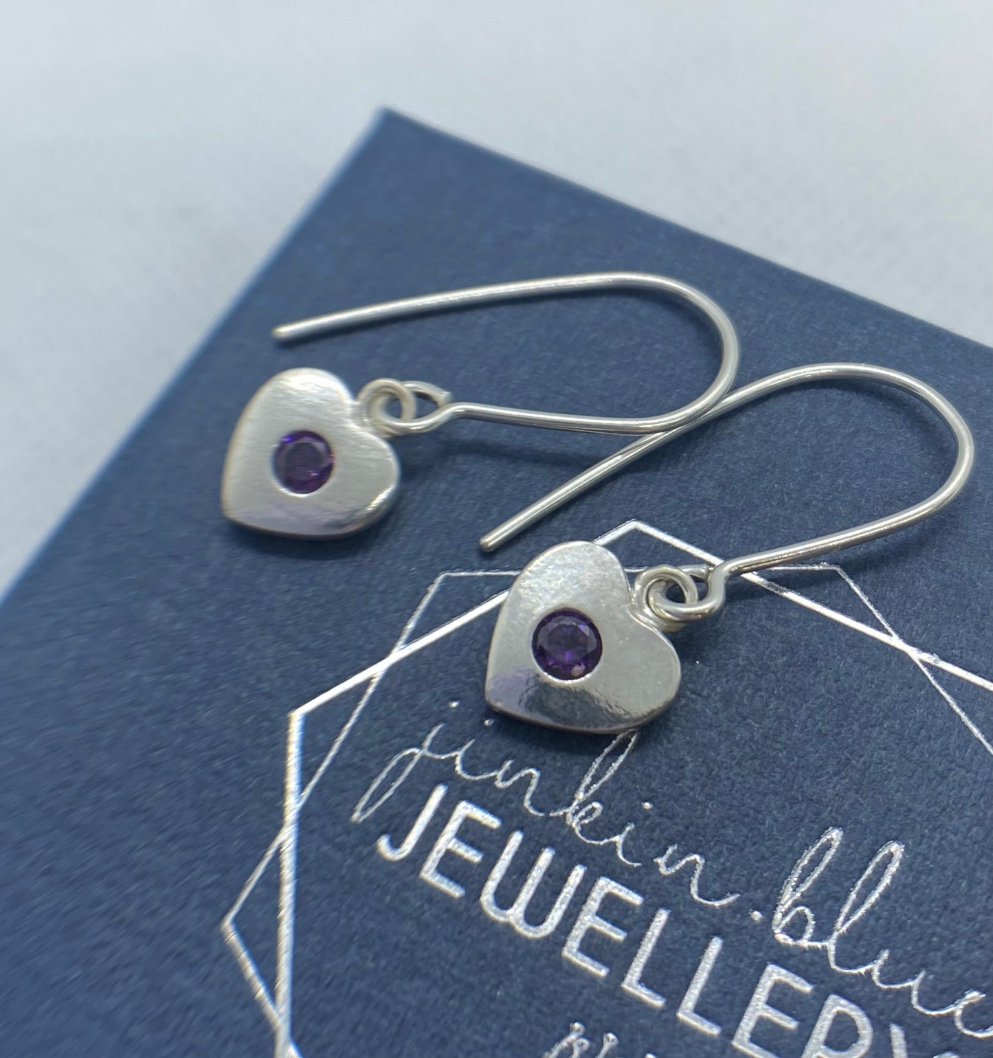 Heart Drop Earrings - Purple CZ