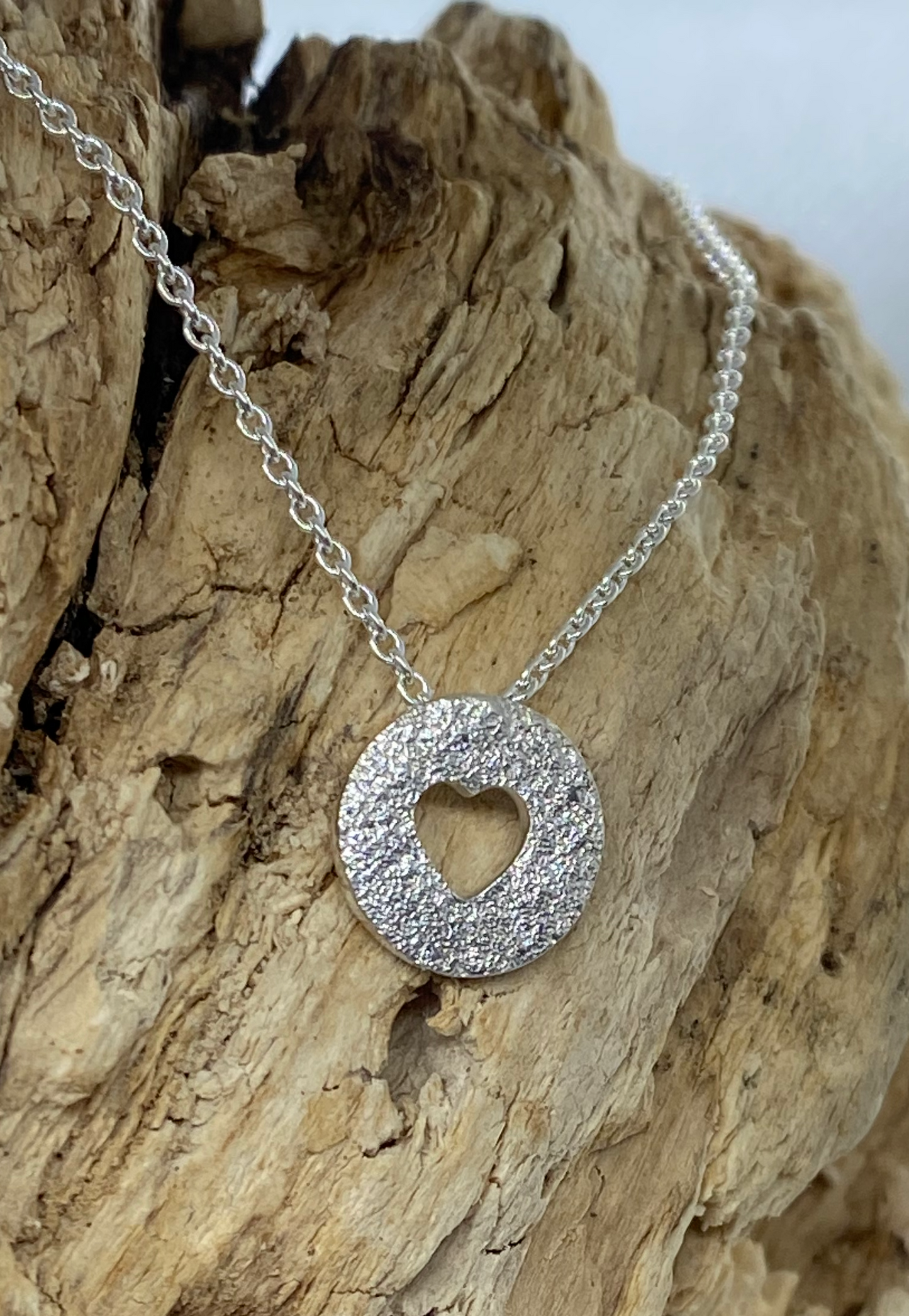 Sand Textured Disc Pendant in Sterling Silver